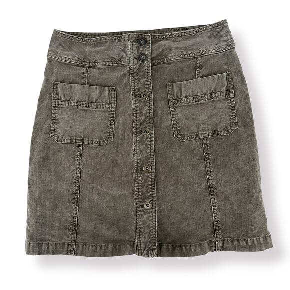 Prana Merrigan Corduroy Skirt Womens Size 8 Washed Brown Button Front Pockets - Picture 1 of 5